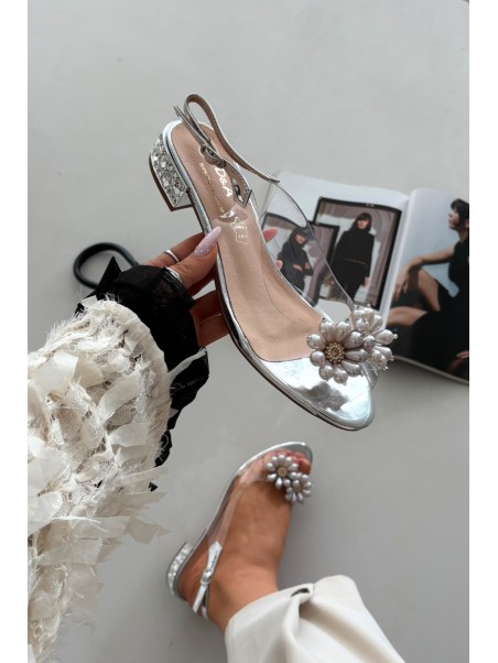 Transparent low heel sandals with decorative details D&A MR52-229 silver