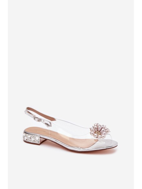 Transparent low heel sandals with decorative details D&A MR52-229 silver