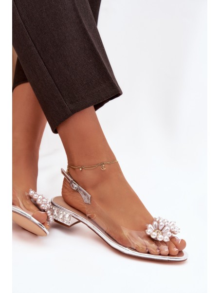 Transparent low heel sandals with decorative details D&A MR52-229 silver