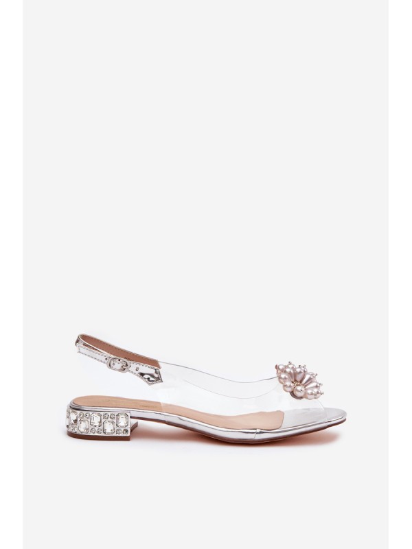Transparent low heel sandals with decorative details D&A MR52-229 silver
