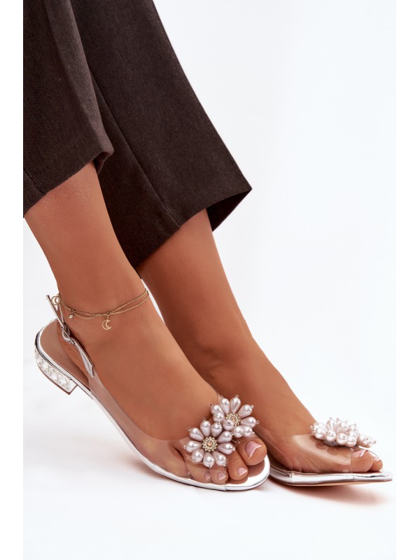 Transparent low heel sandals with decorative details D&A MR52-229 silver