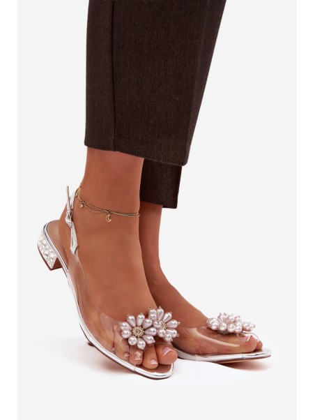 Transparent low heel sandals with decorative details D&A MR52-229 silver