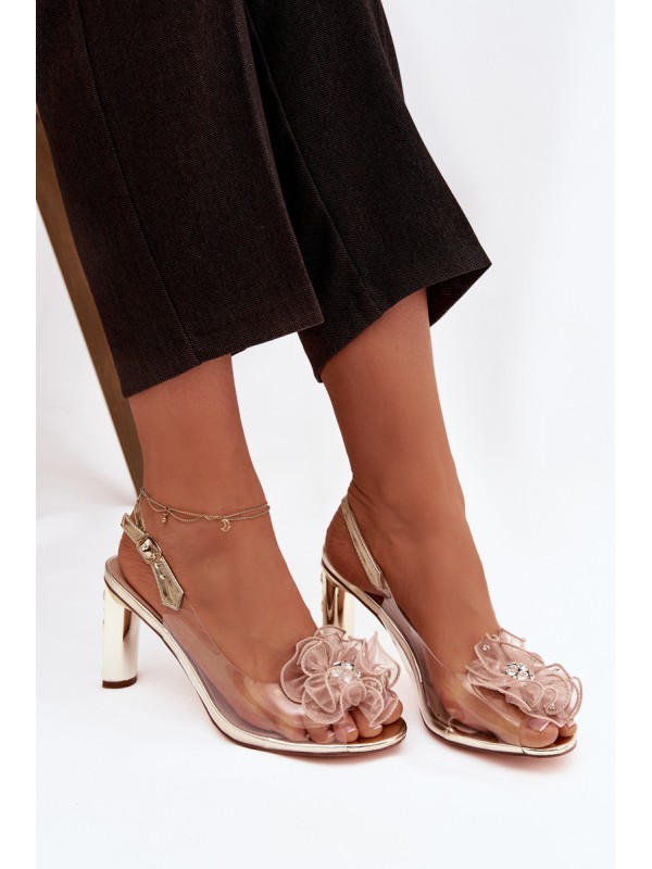 Block heel sandals with decoration and crystals D&A MR52-236 Gold