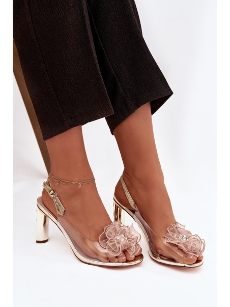 Block heel sandals with decoration and crystals D&A MR52-236 Gold