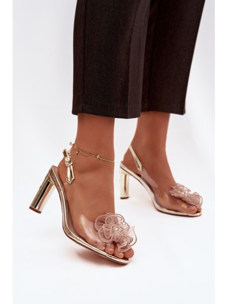 Block heel sandals with decoration and crystals D&A MR52-236 Gold