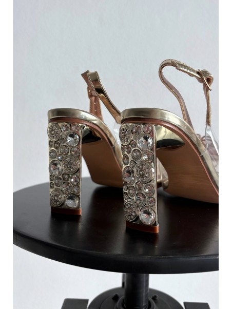 Block heel sandals with decoration and crystals D&A MR52-236 Gold