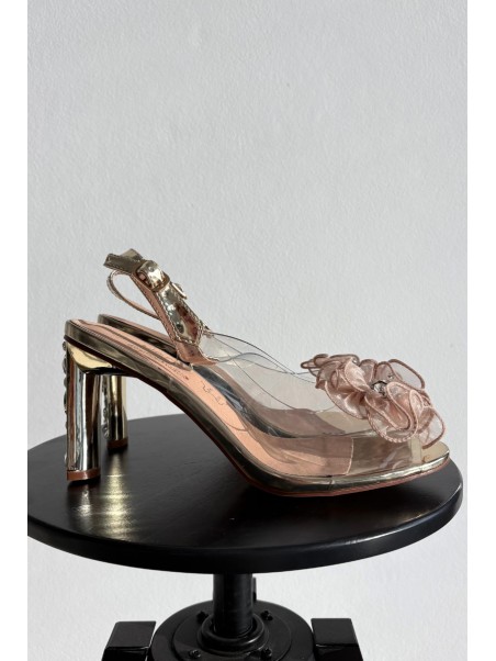 Block heel sandals with decoration and crystals D&A MR52-236 Gold