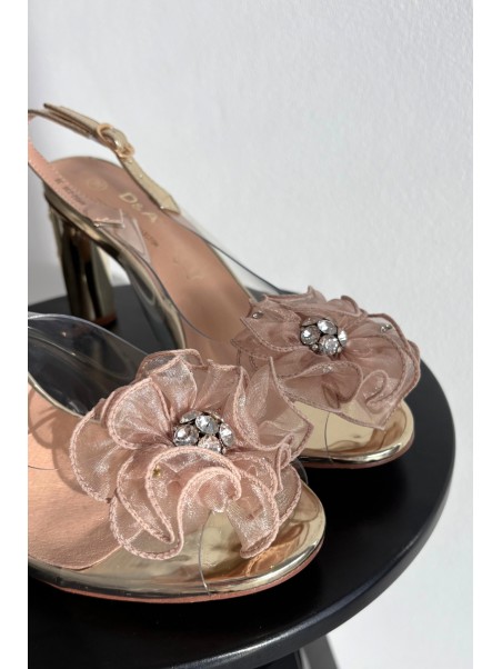 Block heel sandals with decoration and crystals D&A MR52-236 Gold