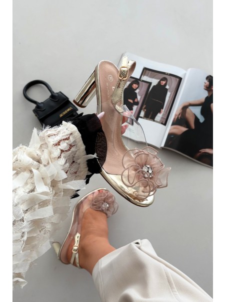 Block heel sandals with decoration and crystals D&A MR52-236 Gold