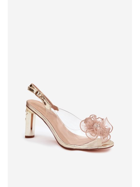 Block heel sandals with decoration and crystals D&A MR52-236 Gold