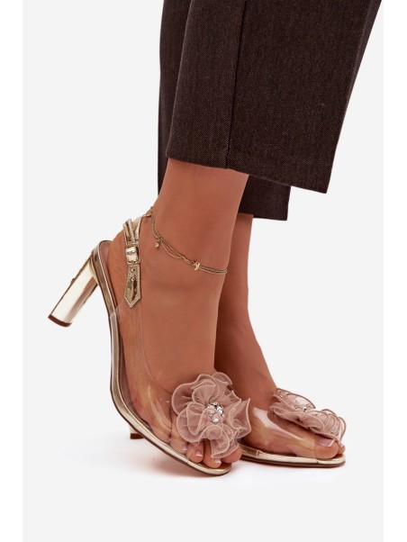 Block heel sandals with decoration and crystals D&A MR52-236 Gold