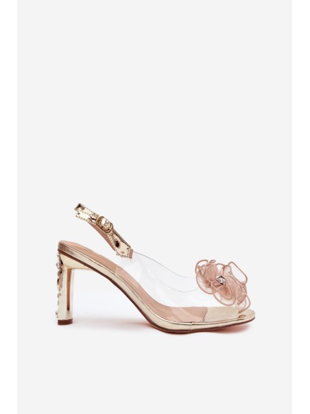 Block heel sandals with decoration and crystals D&A MR52-236 Gold