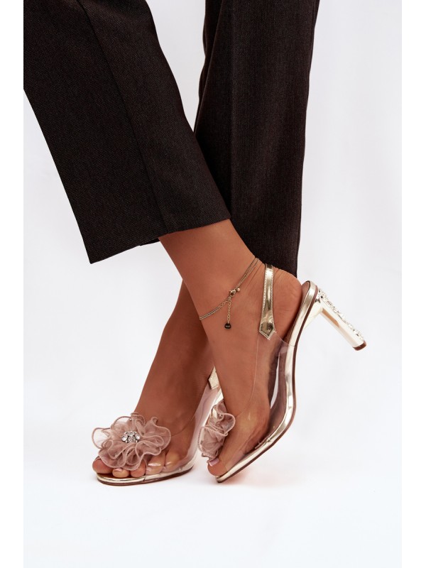 Block heel sandals with decoration and crystals D&A MR52-236 Gold