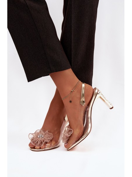 Block heel sandals with decoration and crystals D&A MR52-236 Gold