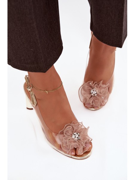 Block heel sandals with decoration and crystals D&A MR52-236 Gold