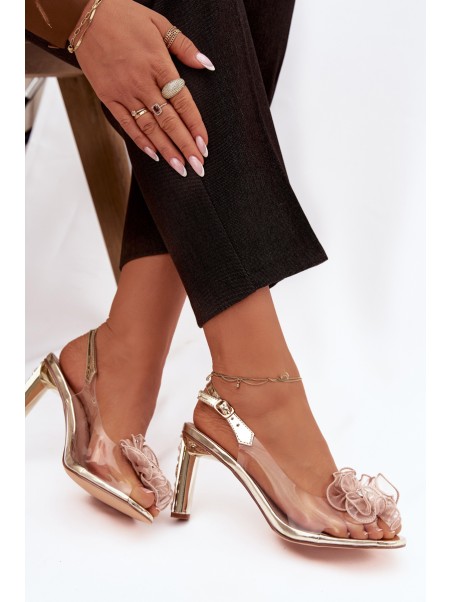 Block heel sandals with decoration and crystals D&A MR52-236 Gold