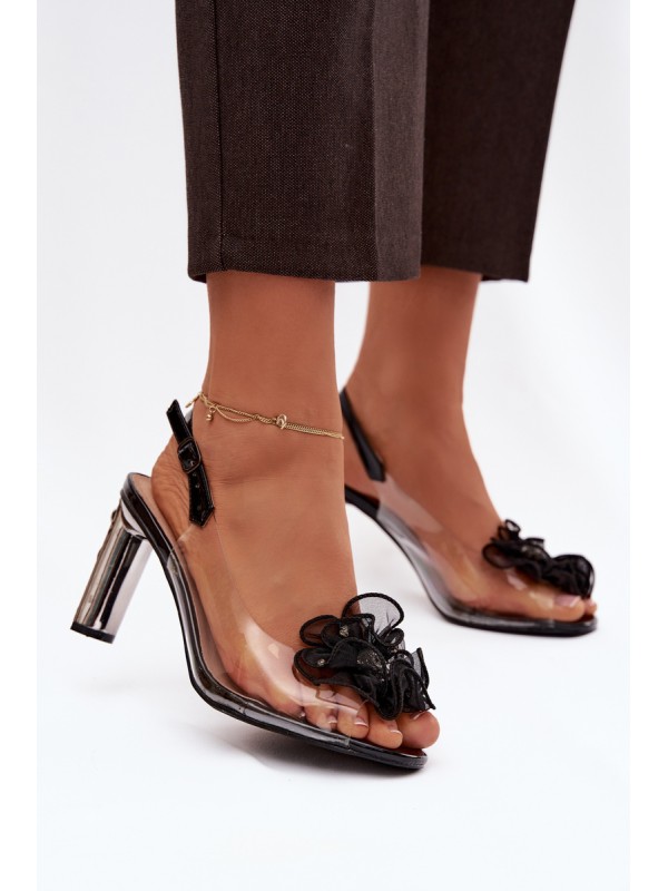 Block Heel Sandals with Decoration and Crystals D&A MR52-236 Black