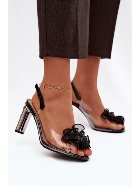 Block Heel Sandals with Decoration and Crystals D&A MR52-236 Black