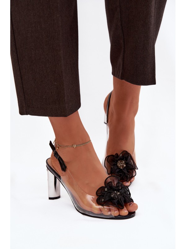 Block Heel Sandals with Decoration and Crystals D&A MR52-236 Black