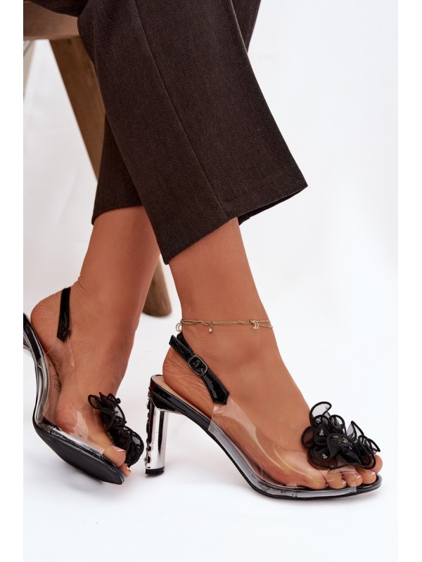 Block Heel Sandals with Decoration and Crystals D&A MR52-236 Black