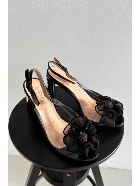 Block Heel Sandals with Decoration and Crystals D&A MR52-236 Black