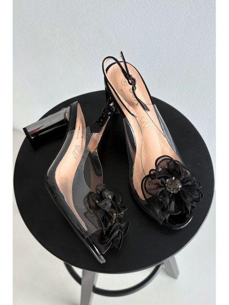 Block Heel Sandals with Decoration and Crystals D&A MR52-236 Black