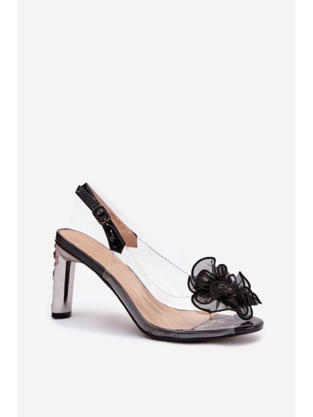 Block Heel Sandals with Decoration and Crystals D&A MR52-236 Black