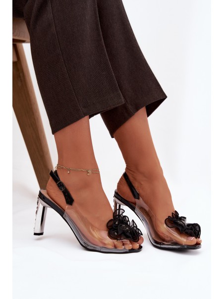 Block Heel Sandals with Decoration and Crystals D&A MR52-236 Black