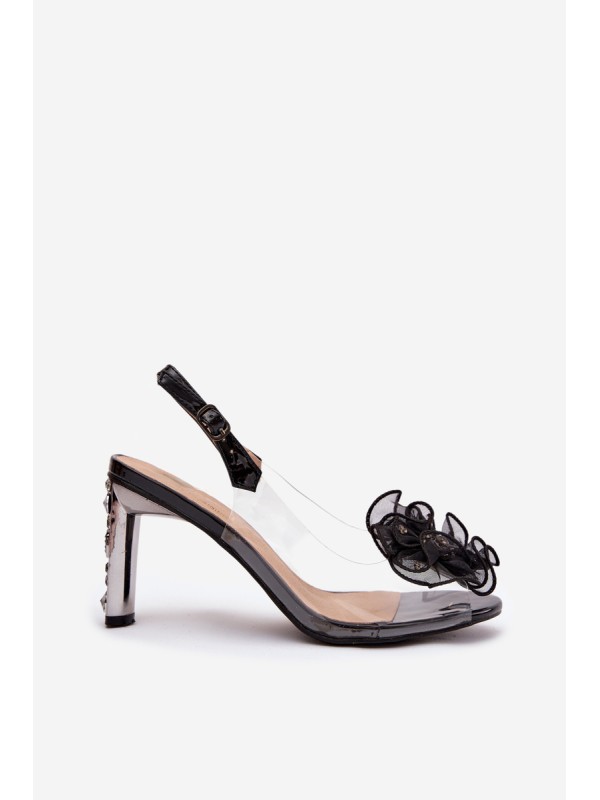 Block Heel Sandals with Decoration and Crystals D&A MR52-236 Black