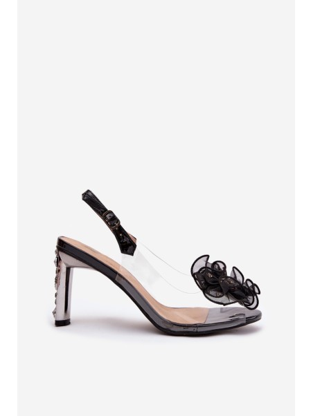 Block Heel Sandals with Decoration and Crystals D&A MR52-236 Black