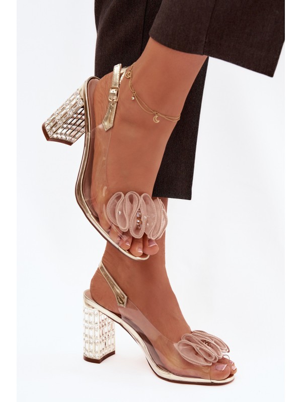 Heeled Sandals with Crystals D&A MR52-237 Gold
