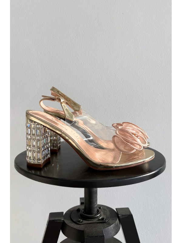 Heeled Sandals with Crystals D&A MR52-237 Gold