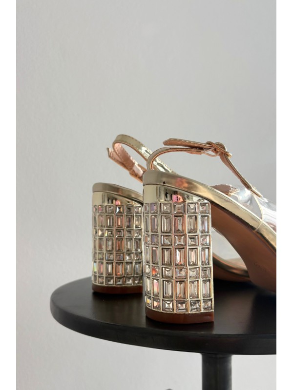 Heeled Sandals with Crystals D&A MR52-237 Gold