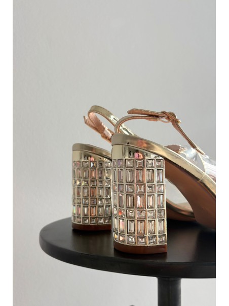 Heeled Sandals with Crystals D&A MR52-237 Gold