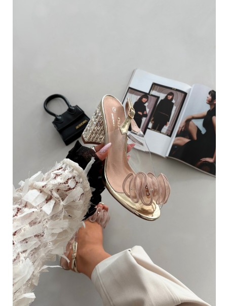 Heeled Sandals with Crystals D&A MR52-237 Gold