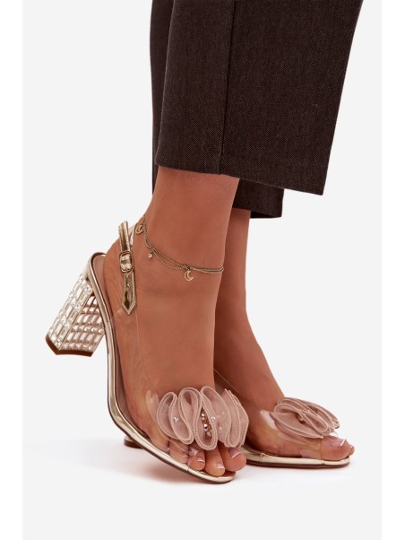 Heeled Sandals with Crystals D&A MR52-237 Gold