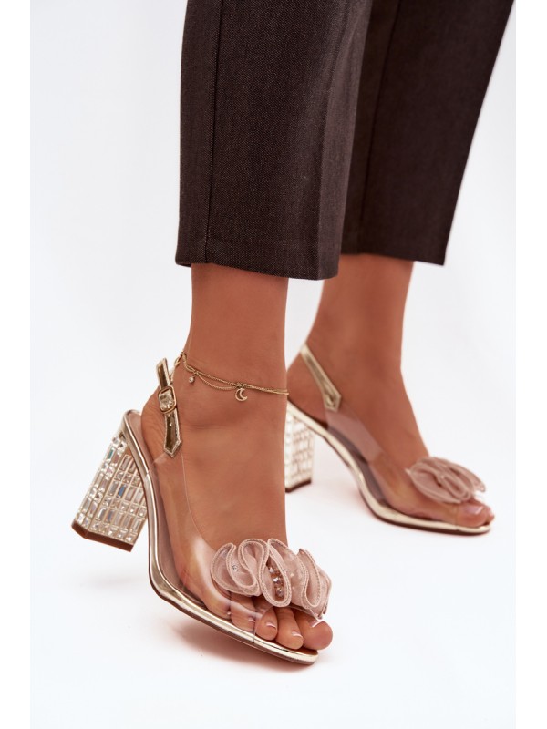 Heeled Sandals with Crystals D&A MR52-237 Gold