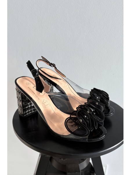Heeled Sandals With Crystals D&A MR52-237 Black