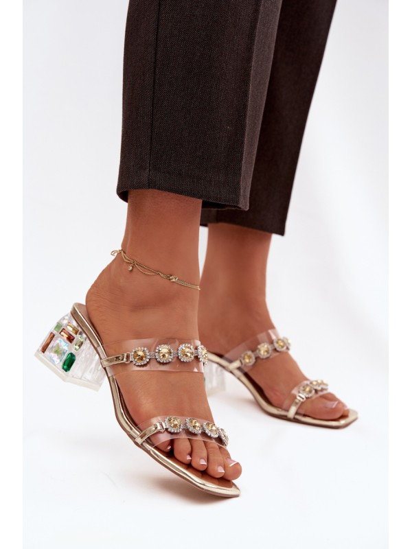 Women's slippers with crystals D&A MR1037-02 Gold