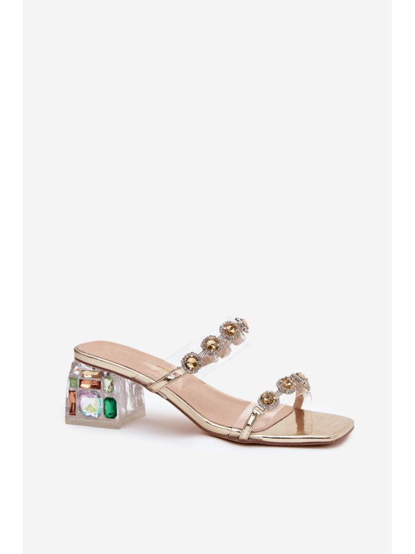 Women's slippers with crystals D&A MR1037-02 Gold