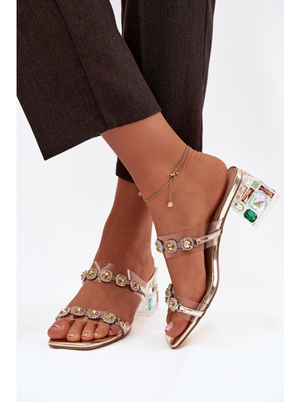 Women's slippers with crystals D&A MR1037-02 Gold