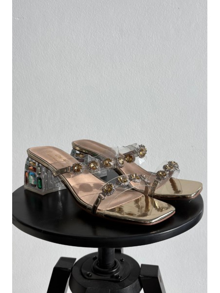 Women's slippers with crystals D&A MR1037-02 Gold