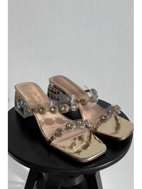 Women's slippers with crystals D&A MR1037-02 Gold