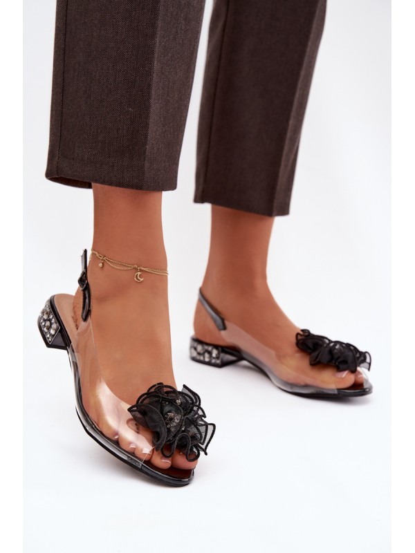 Transparent Low Heel Sandals with Crystals and Decoration D&A MR52-230 Black