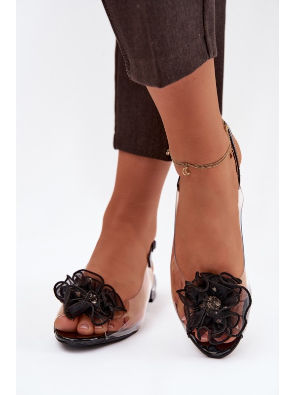 Transparent Low Heel Sandals with Crystals and Decoration D&A MR52-230 Black