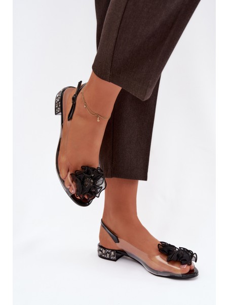 Transparent Low Heel Sandals with Crystals and Decoration D&A MR52-230 Black