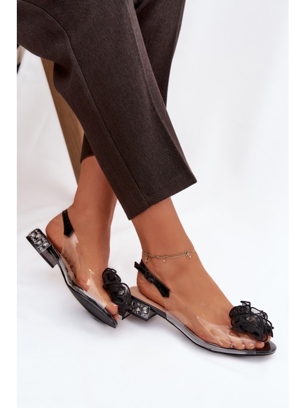 Transparent Low Heel Sandals with Crystals and Decoration D&A MR52-230 Black