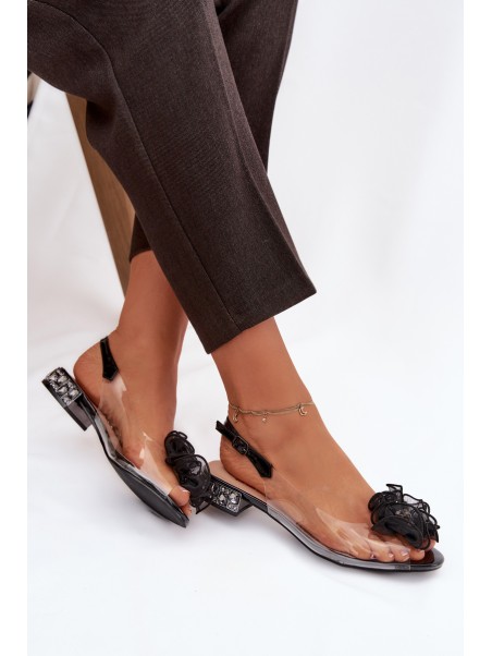 Transparent Low Heel Sandals with Crystals and Decoration D&A MR52-230 Black