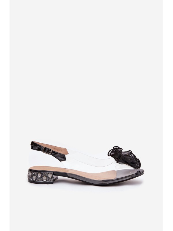 Transparent Low Heel Sandals with Crystals and Decoration D&A MR52-230 Black