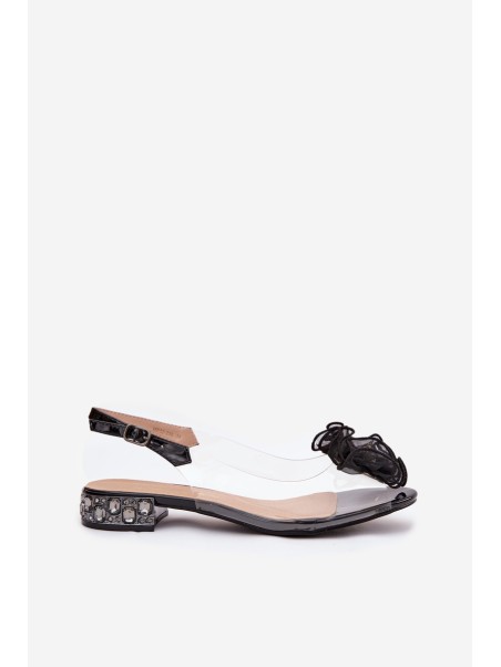 Transparent Low Heel Sandals with Crystals and Decoration D&A MR52-230 Black